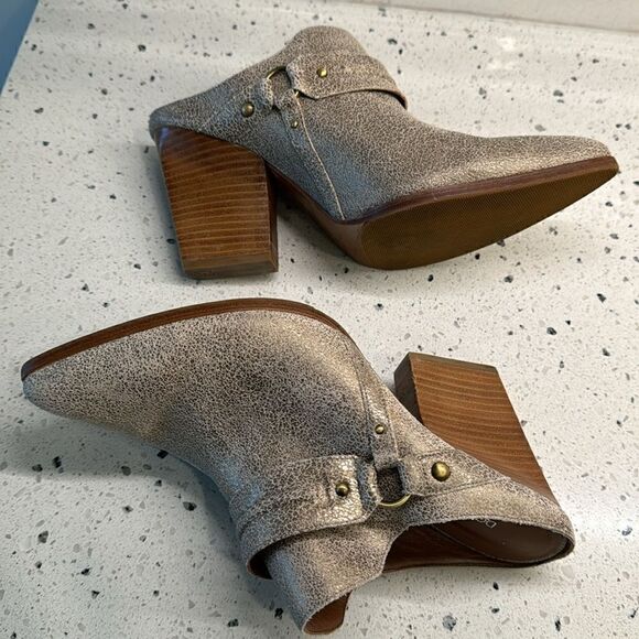 Donald J Pliner Vero 2 Leather Bronze Cracked Metallic Mules Boho Shoes Size 8.5 - Picture 11 of 13